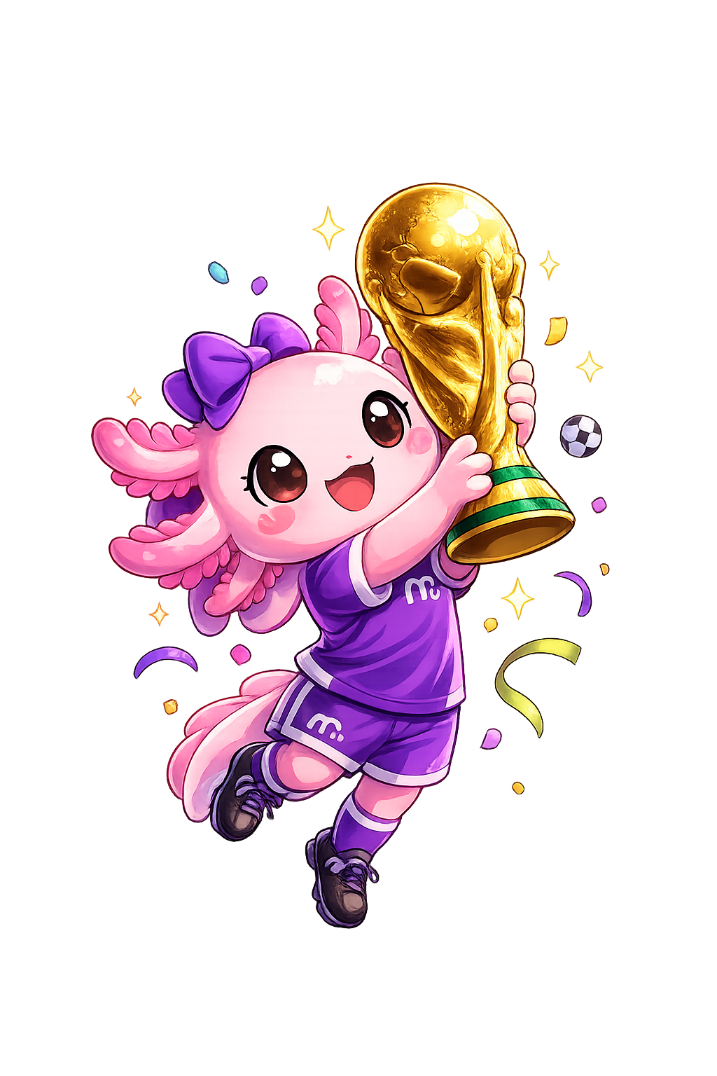 Mascota Minda Code levantando la copa del mundo